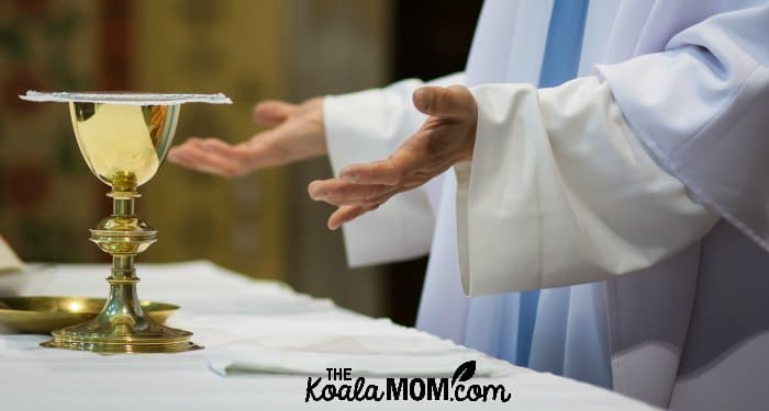 A priest saying Mass at an ordination.