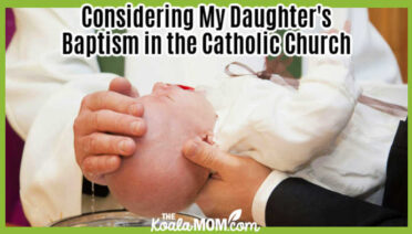 Considering My Daughter's Baptism in the Catholic Church. Photo of dad holding baby over baptismal font while priest pours water on her head by Pixabay.