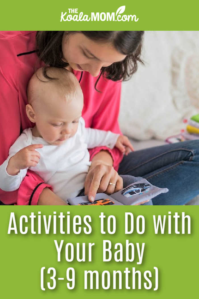 Activities to Do with Your Baby. Photo of mom reading a cloth book to her baby via stock photos.
