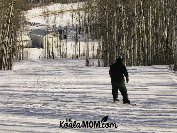 My husband snowboarding at Little Smoky Ski Area in northern Alberta.