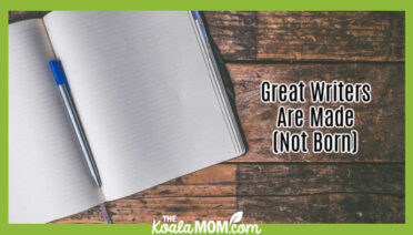 Great Writers Are Made (Not Born) - picture of an open, blank notebook with a pen in it sitting on a rough wooden desk by Jessica Lewis 🦋 thepaintedsquare via Pexels.
