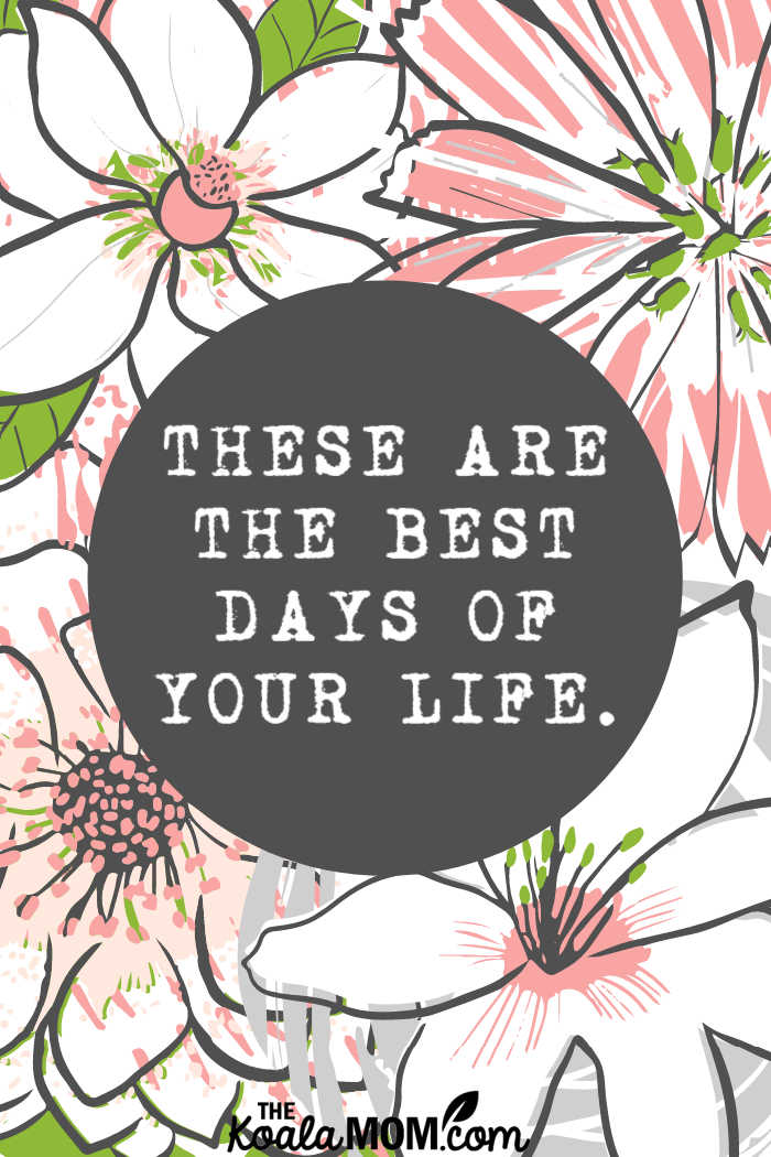 THESE ARE THE BEST DAYS OF YOUR LIFE. (Typewriter quote on pink, green and white floral background.)