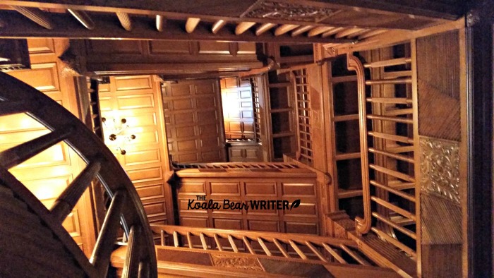 Looking up the wood stairway in Craigdarroch Castle