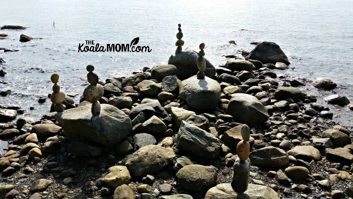 Temporary balanced stones at Stanley Park by Kent Avery