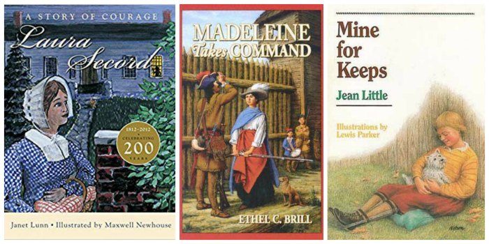 Canadian novels for tween girls, including a biography of Laura Secord, historical fiction about Madeleine de Vercheres, and a contemporary story about a girl with cerebral palsy in Ontario.