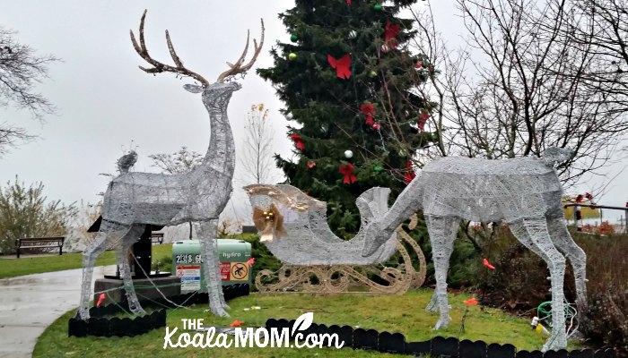 Reindeer statues at Lights on the Lake in Harrison Hot Springs.