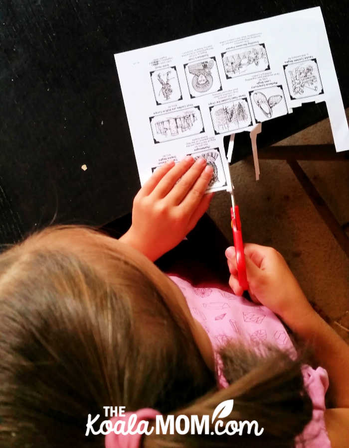 Jade cutting out timeline figures for Project Passport: the Middle Ages.