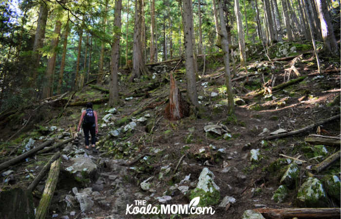 Hiking the Diez Vistas Trail near Buntzen Lake.