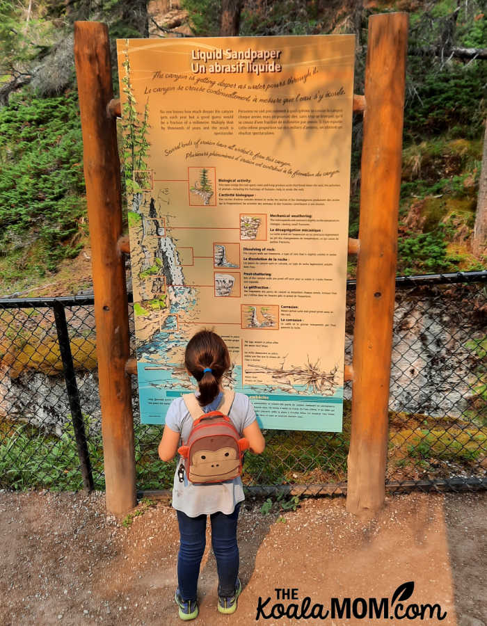 "Liquid Sandpaper:" an interpretive sign along explains the process of erosion.