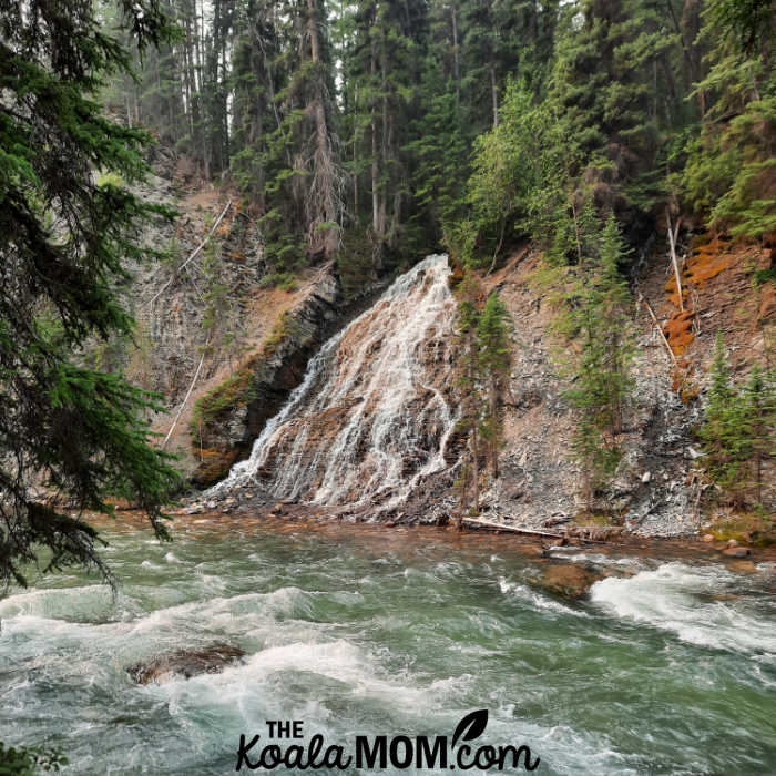 Waterfall flowing into Maligne River.