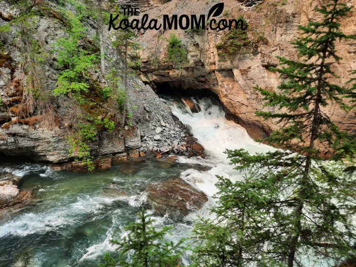 An underground river from Medicine Lake flowing into Maligne Canyon.