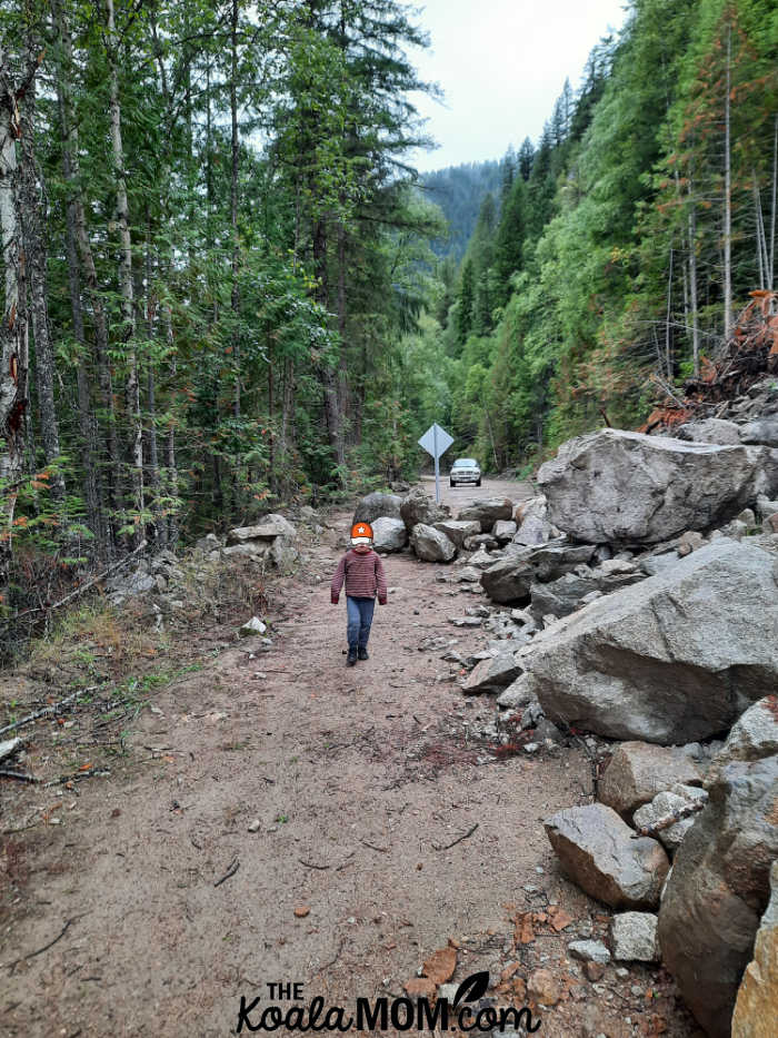 Walking at the end of the Clearwater River Road.