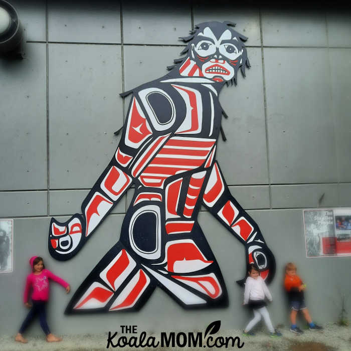 First Nations Sasquatch art on the fish ladder near Harrison Lake.
