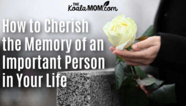 How to Cherish the Memory of an Important Person in Your Life (woman holds a yellow rose near a granite headstone.) Photo from Depositphotos.