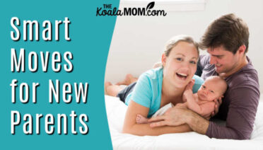 Smart Moves for New Parents. Photo of happy parents snuggling newborn baby via Depositphotos.