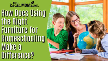 How Does Using the Right Furniture for Homeschooling Make a Difference? Photo of mom teaching two kids with a globe via Depositphotos.