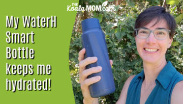 My WaterH Smart Water Bottle helps keep me hydrated! (Smiling Bonnie Way holds her WaterH bottle up.)
