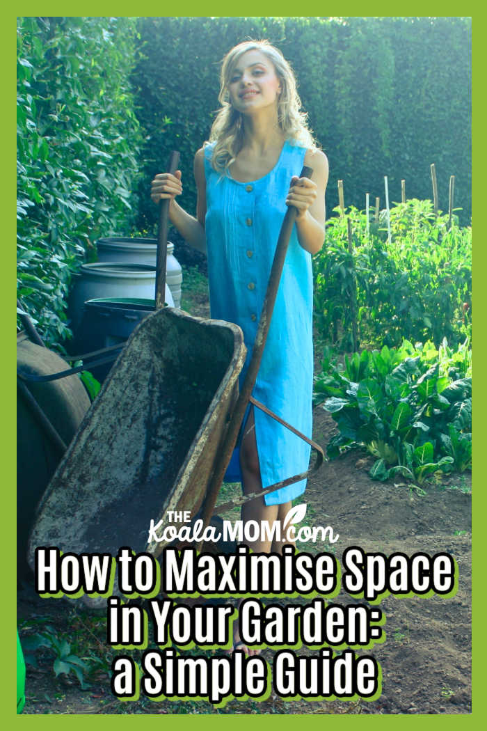 How to Maximise Space in Your Garden: A Simple Guide. Photo of woman in blue dress holding a wheel barrow in a garden by Andrea Piacquadio via Pexels.