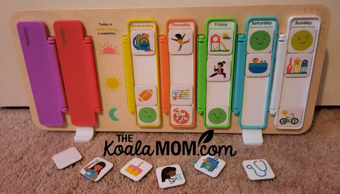The Lovevery plan ahead week board helps kids to visualize their schedule and learn about the days of the week.
