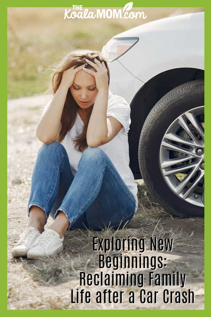 Exploring New Beginnings: Reclaiming Family Life after a Car Crash. Photo of young woman sitting with her head in her hands by the front wheels of a white car by Gustavo Fring via Pexels.