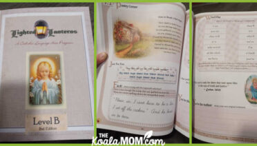 Samples pages from the Lighted Lanterns Level B Catholic language arts curriculum.