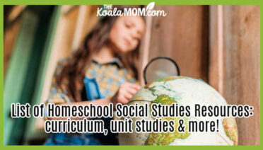 List of Homeschool Social Studies Resources: curriculum, unit studies & more! Photo of girl looking at globe via Depositphotos.