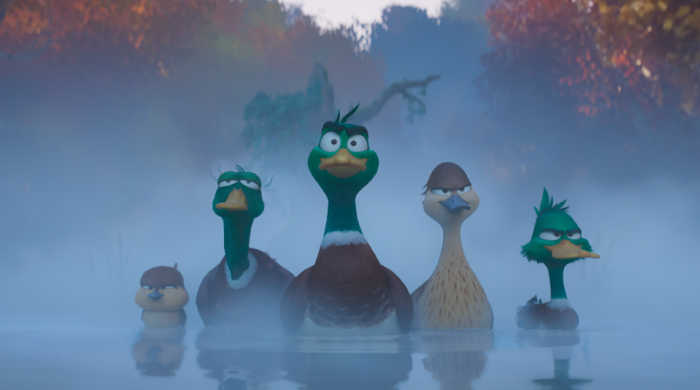 Still shot of the duck family from the movie Migration.
