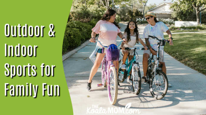 Outdoor and Indoor Sports for Family Fun. Photo of mom, dad and daughter laughing on bikes together by RDNE Stock project via Pexels.