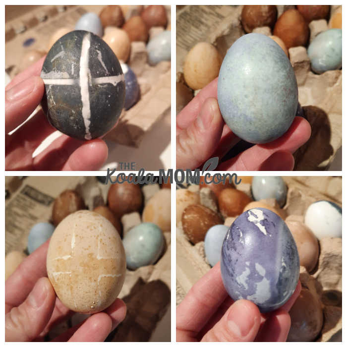 Easter eggs dyed with food-based dyes.