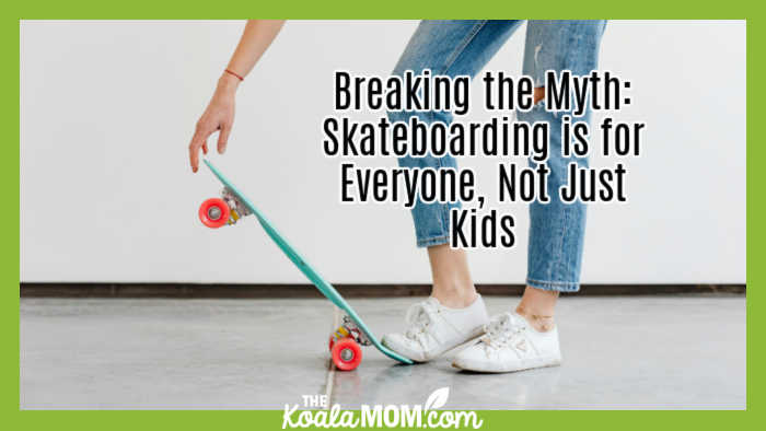 Breaking the Myth: Skateboarding is for Everyone, Not Just Kids. Photo of woman in jeans and white Converse reaching down for her teal skateboard by Kaboompics.com via Pexels.