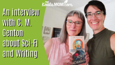 An interview with C. M. Genton about Sci-Fi and Writing. Photo of Bonnie Way with C.M. Genton holding a copy of her novel taken by Bonnie Way.