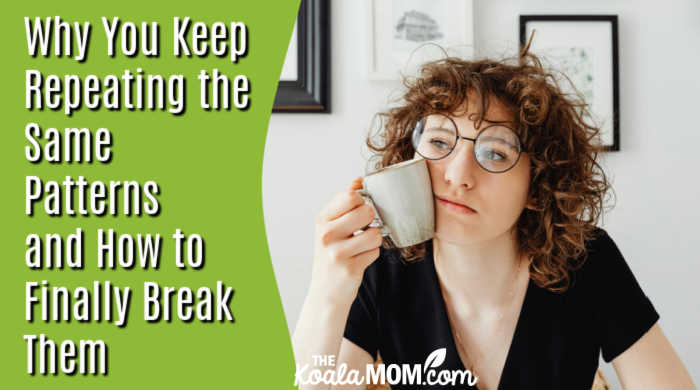 Why You Keep Repeating the Same Patterns and How to Finally Break Them. Photo of curly-haired woman wearing glasses holding a coffee cup against her cheek and staring into space by Karolina Grabowska www.kaboompics.com via Pexels.