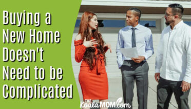 Buying a New Home Doesn't Need to be Complicated. Photo of three people talking in front of a garage via Pexels.