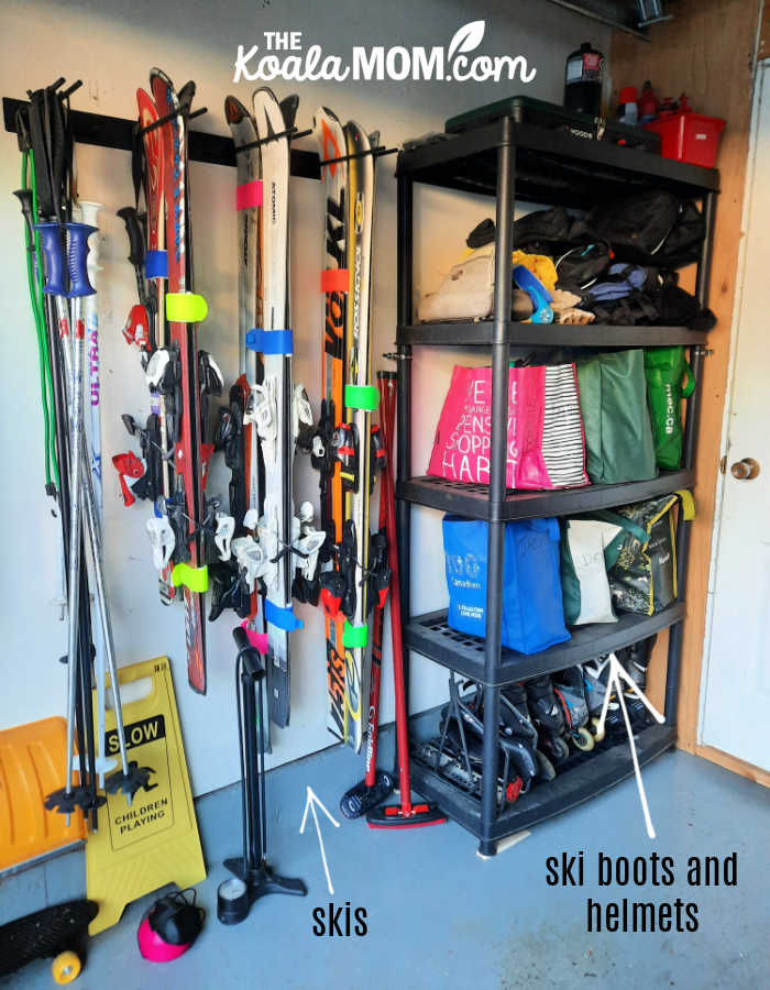 My garage organization system for our ski gear. Photo by Bonnie Way.