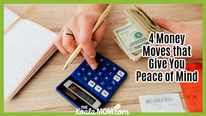 4 Money Moves that Give You Peace of Mind. Photo of woman holding bills and pressing buttons on a calculator by www.kaboompics.com via Pexels.