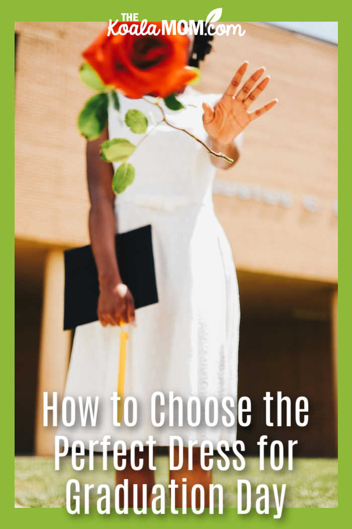 How to Choose the Perfect Dress for Graduation Day. Photo of woman wearing a white dress while holding a black folder and tossing a red rose by Joshua Mcknight via Pexels.
