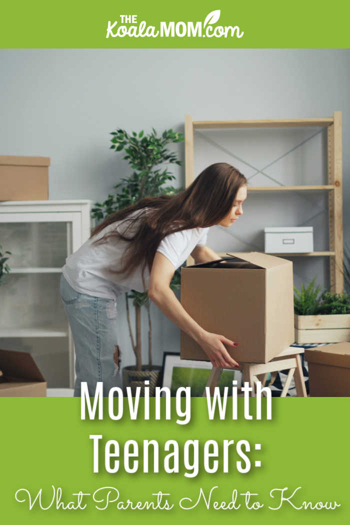 Moving With Teenagers: What Parents Need to Know. Photo of teenage girl wearing a white shirt and ripped jeans putting a moving box in a pile by Vitaly Gariev via Unsplash.