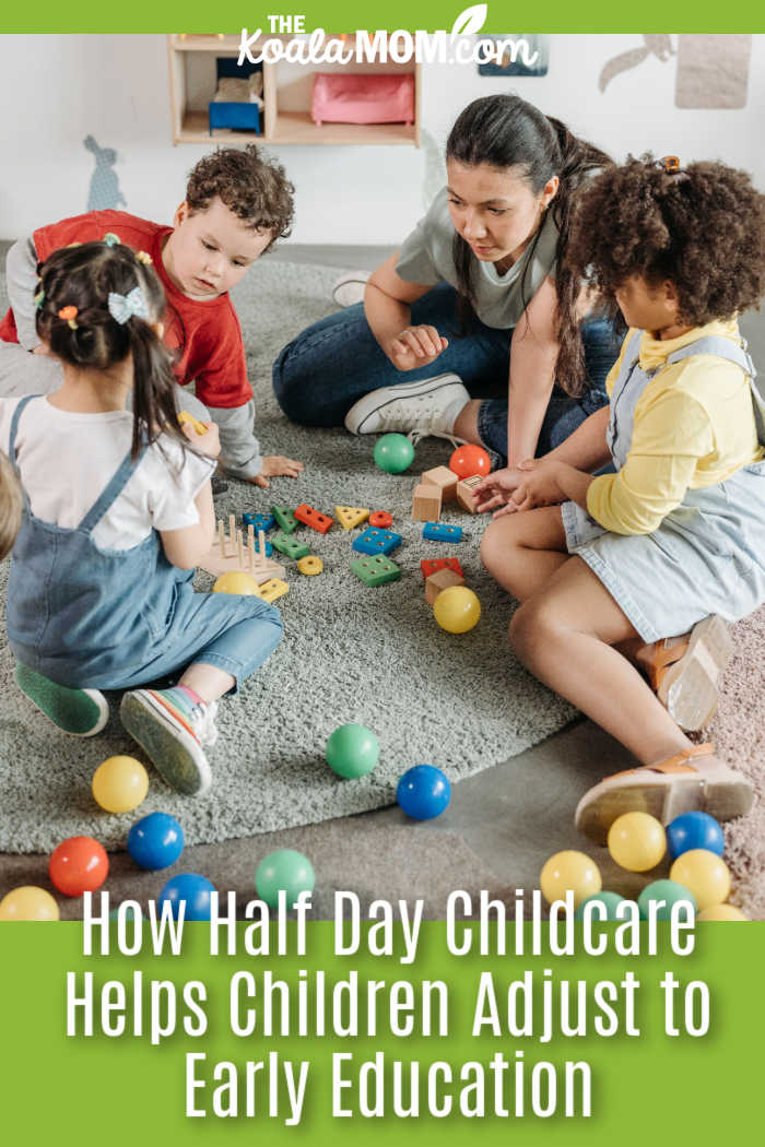 How Half Day Childcare Helps Children Adjust to Early Education. Photo of three children playing with balls and blocks with a preschool teacher by Pavel Danilyuk via Pexels.