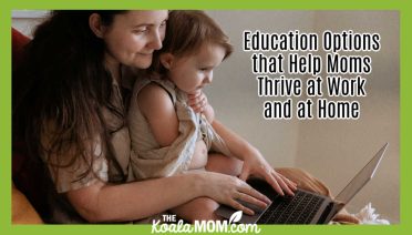 Education Options that Help Moms Thrive at Work and at Home. Photo of mom doing online course with toddler on her lap by Tatiana Syrikova via Pexels.