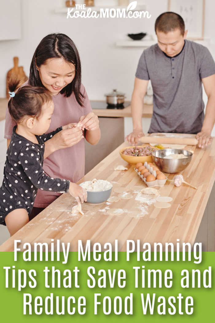 Family Meal Planning Tips that Save Time and Reduce Food Waste. Photo of two parents cooking with a toddler trying to help by  ShotPot via Pexels.
