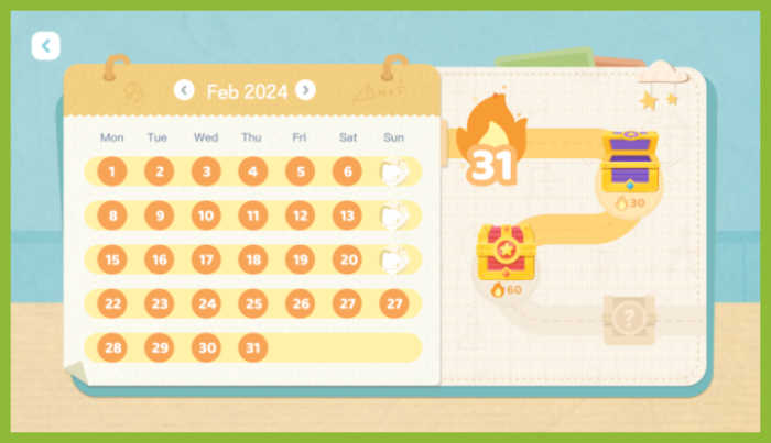Screenshot of flame calendar in JoJo Math app.