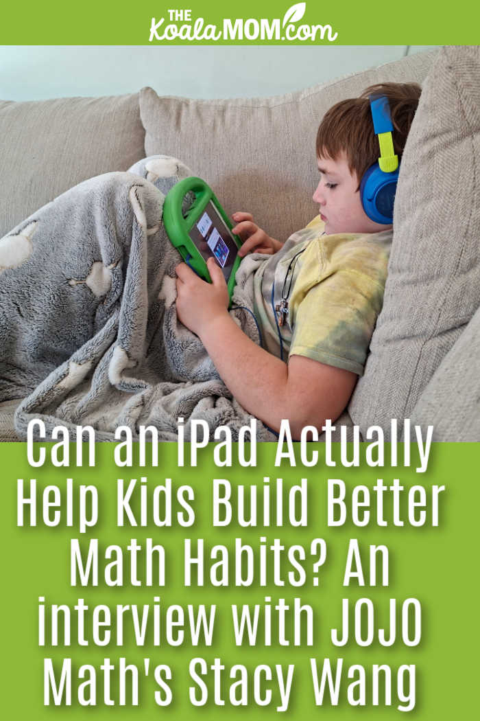 Can an iPad Actually Help Kids Build Better Math Habits? A Conversation with JOJO Math's Stacy Wang. Photo of 8yo boy playing on his tablet with his headphones on by Bonnie Way.