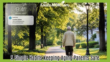 5 Simple Habits Keeping Aging Parents Safe. Screenshot of man walking through a park with a tracking update about where he is showing in the corner.