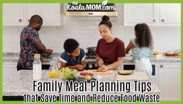 Family Meal Planning Tips that Save Time and Reduce Food Waste. Photo of two parents and two kids working together in kitchen by Vanessa Loring via Pexels.