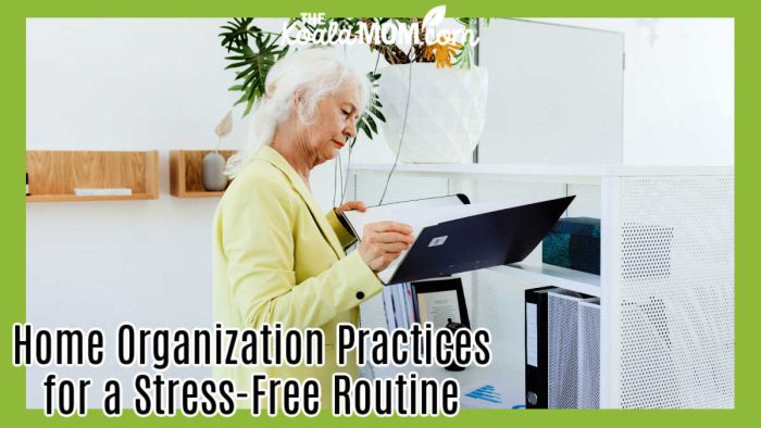 Home Organization Practices for a Stress-Free Routine. Photo of older woman in yellow jacket looking at a binder near a desk by www.kaboompics.com via Pexels.