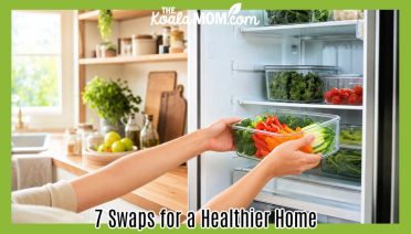 7 Swaps for a Healthier Home. Stock photo of hands placing glass container full of vegetables in the fridge.