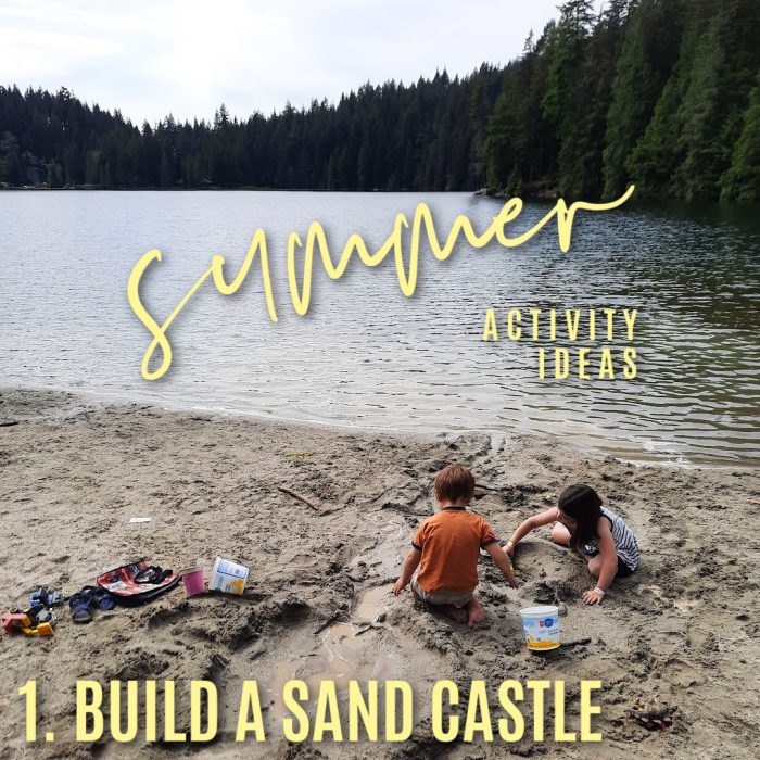 Summer activity ideas 1. build a sand castle. Photo of two kids playing on a beach by Bonnie Way.