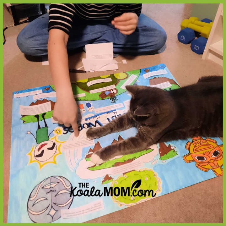 Photo of cat sprawled across a poster by Bonnie Way.