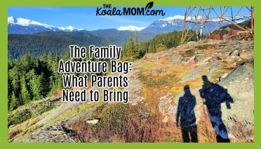 The Family Adventure Bag: What Parents Need to Bring. Photo of the shadows of two hikers on a mossy rock, with mountains in the distance, by Bonnie Way.